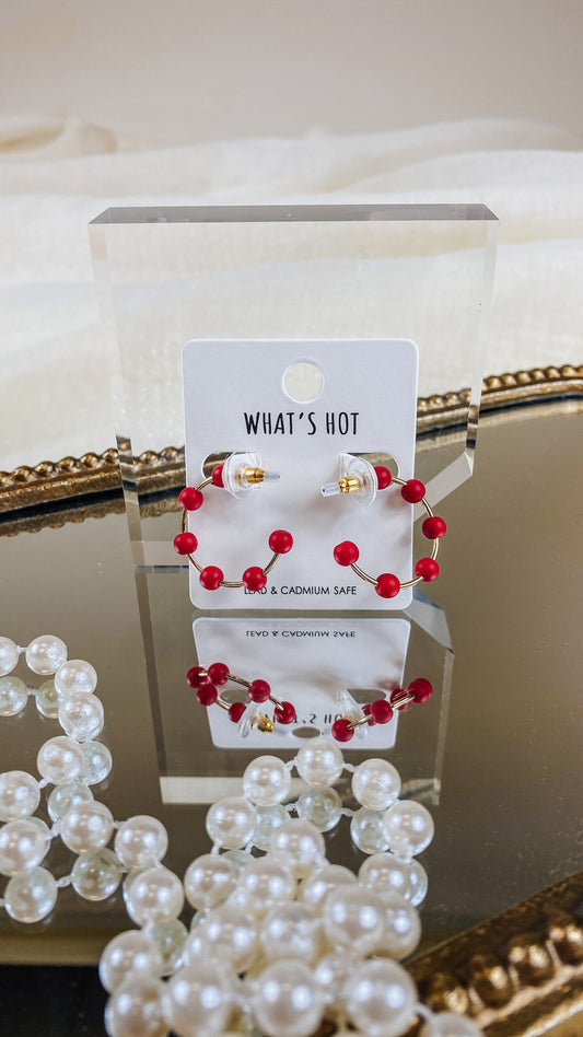 Hoop Metal Beaded Accents 1" Earrings -3 Colors