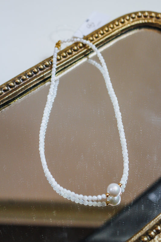 White Thin Pearls Necklace - Waterproof