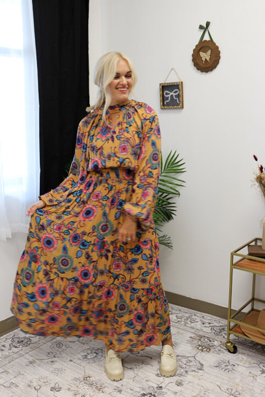 Fields Of Gold Mustard Floral Maxi Dress