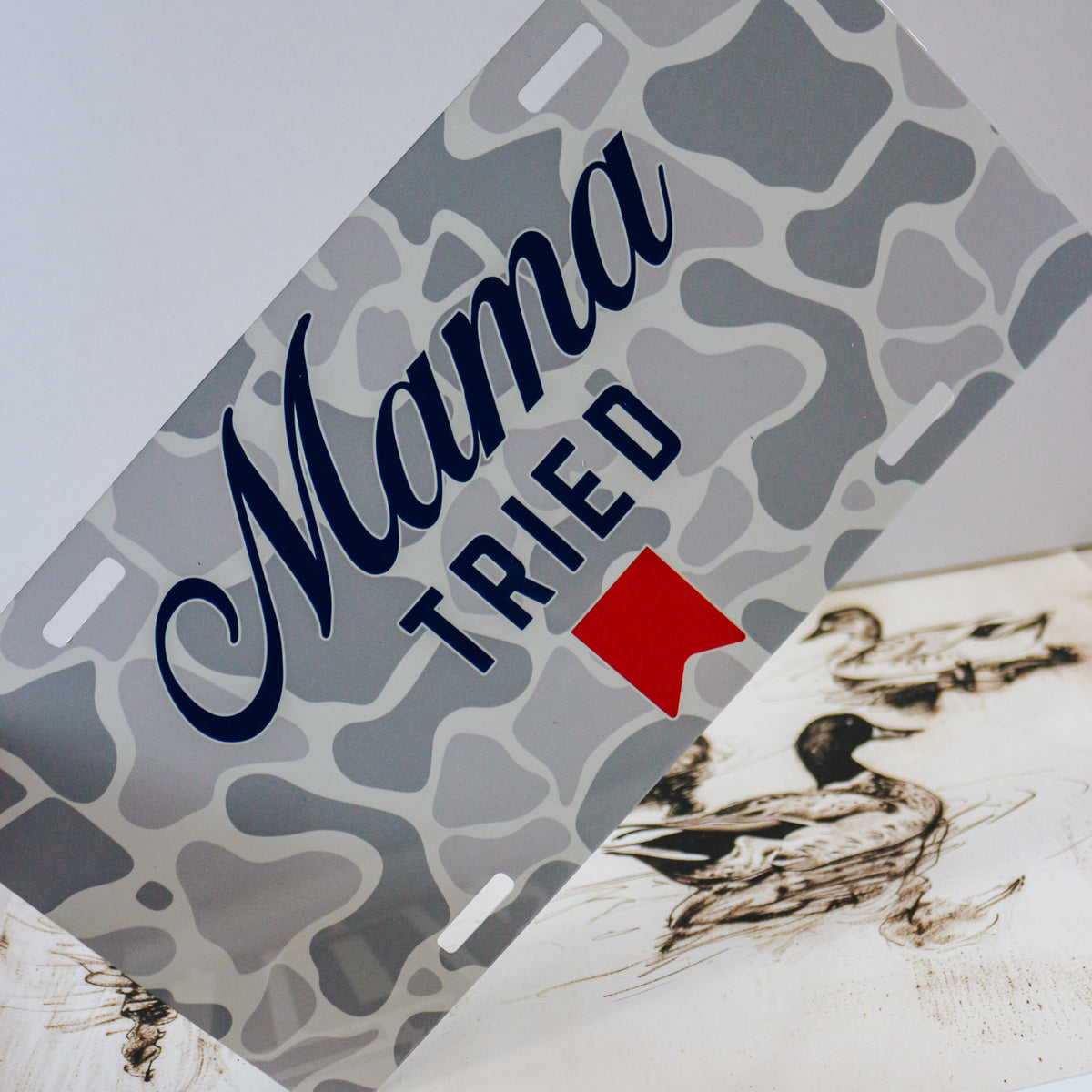 Decorative license plates in camo turkey, farm, and patriotic novelty designs