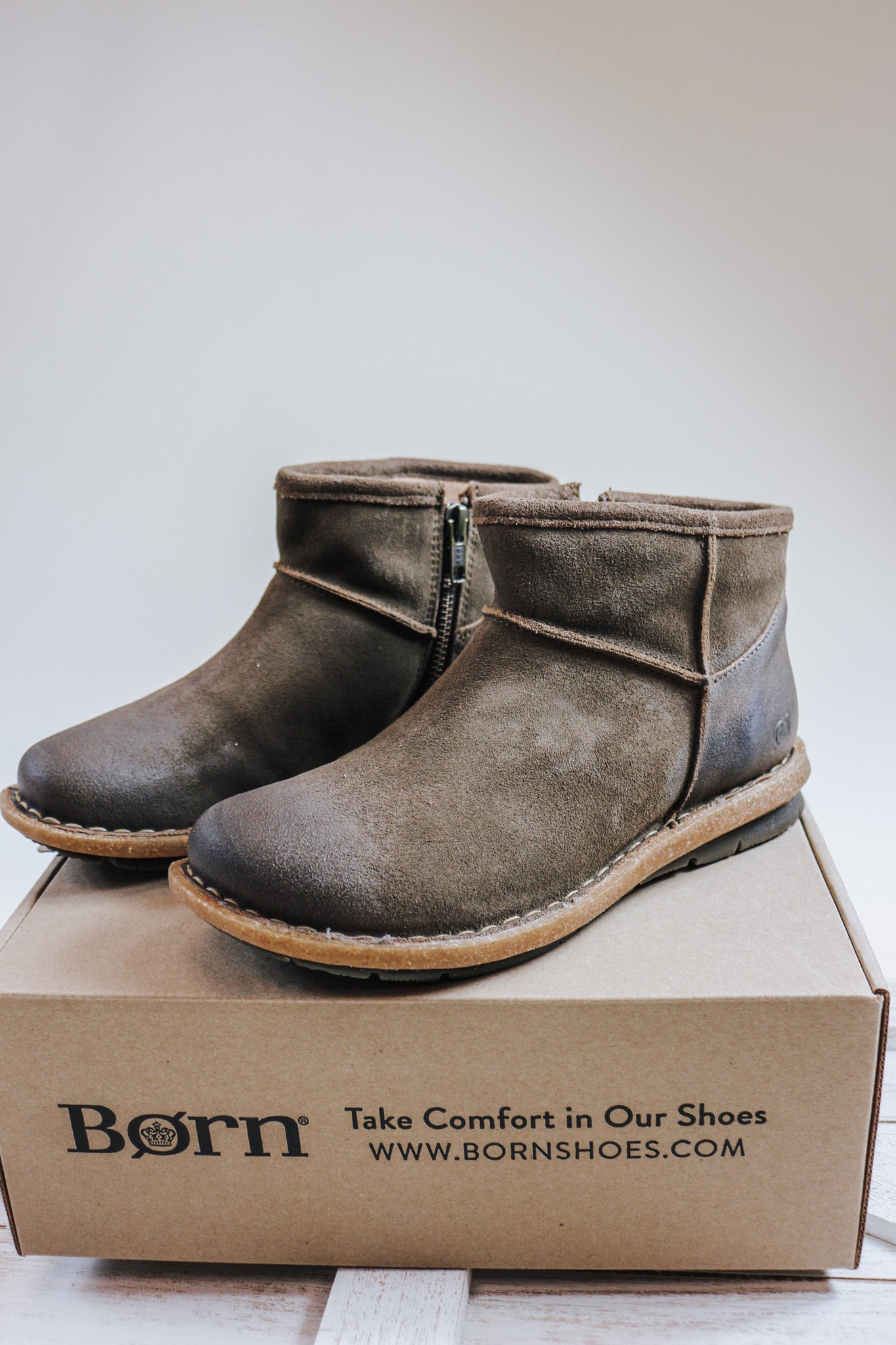 Born taupe booties online