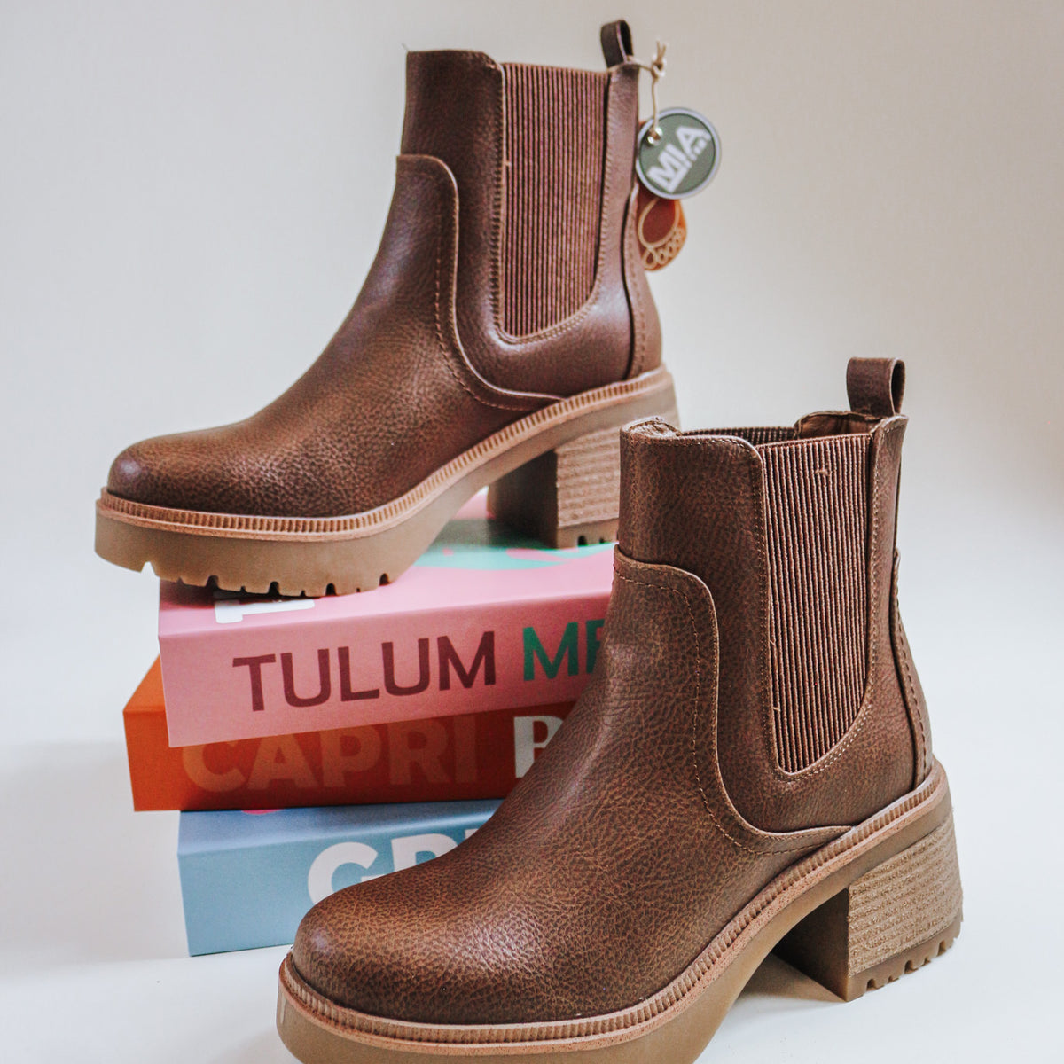 Irie platform booties by MIA, shown in one of two available colors