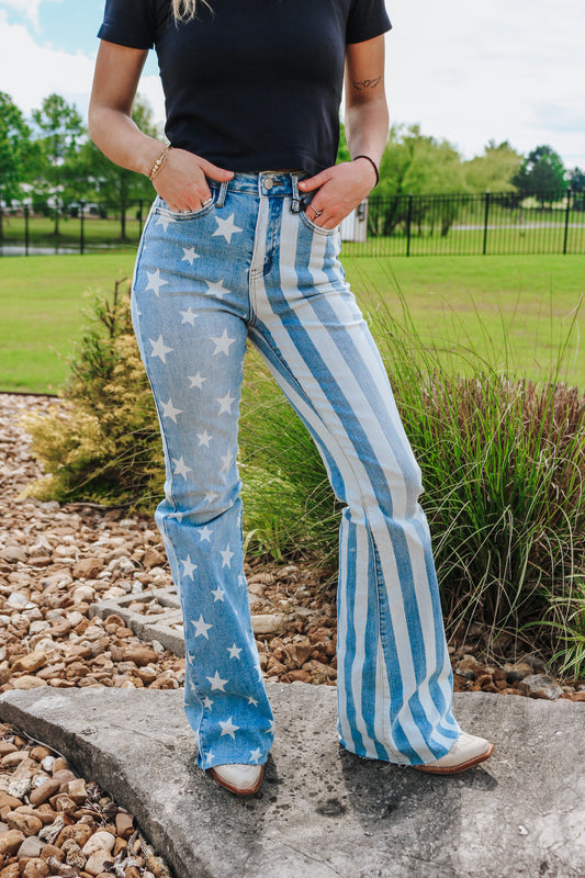 Judy Blue Stars & Stripes Denim Flare Jeans
