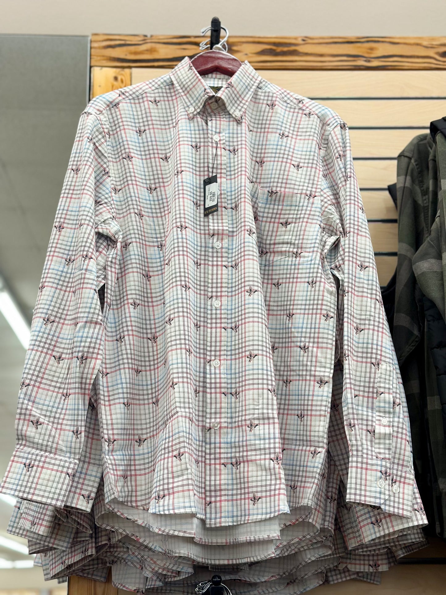 Men's White Mallard Plaid Stretch Shirt