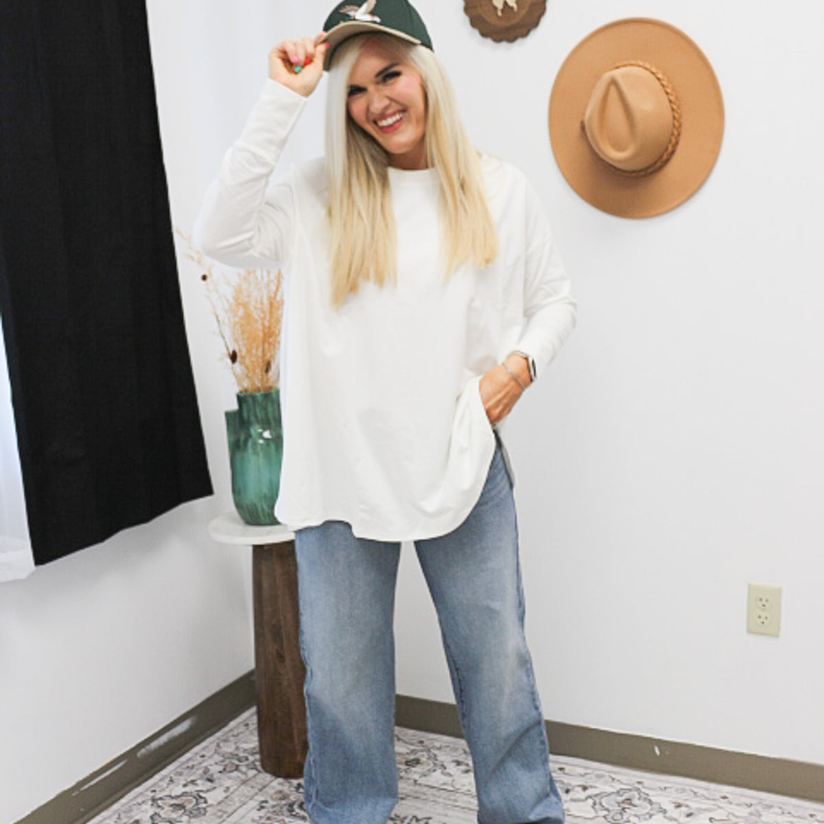 Mud Pie Libba swing hem top, shown in one of three available colors