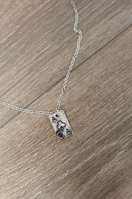 Silver Ace Of Clubs Necklace Earring Set