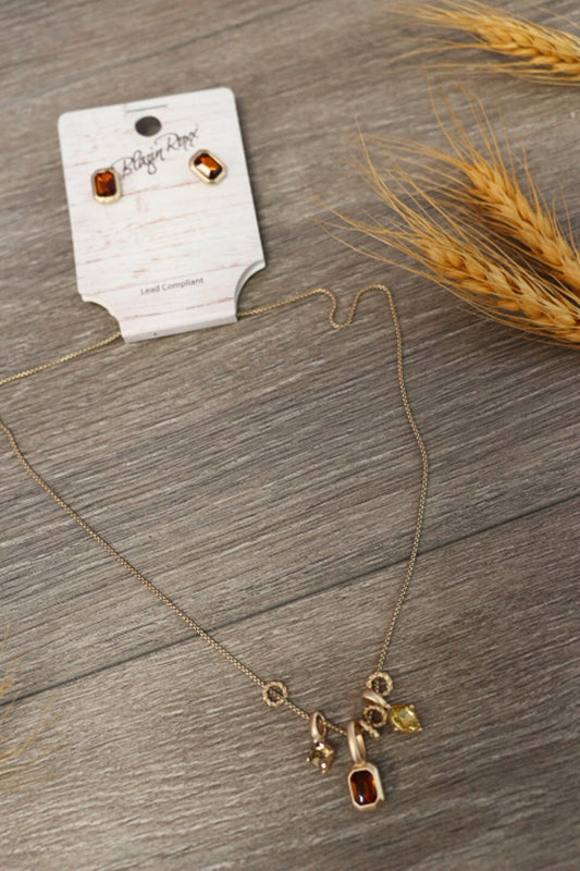 Gold Jewel Necklace Earring Set