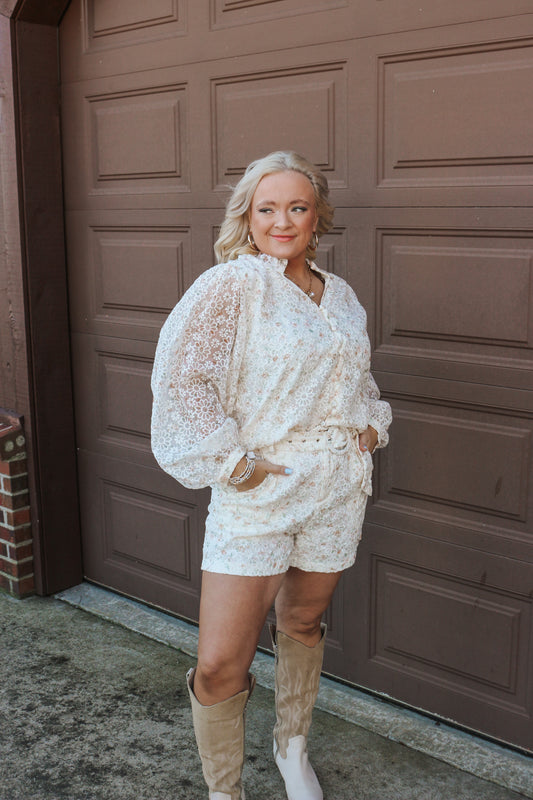My Sweet Side Ivory Floral Embroidered Shorts