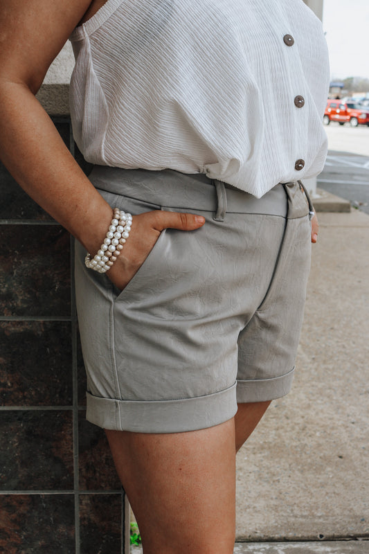 Grey Leather Dear John Shorts