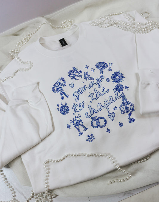 Going To The Chapel White Blue Sweatshirt
