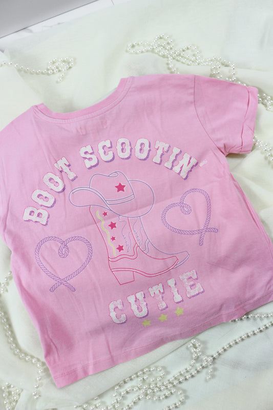 Youth Girls Boot Scootin Cutie Rose Pink Tee