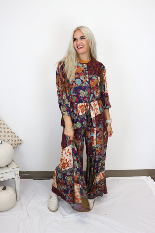 Floral Dreams Plum Button Down Top