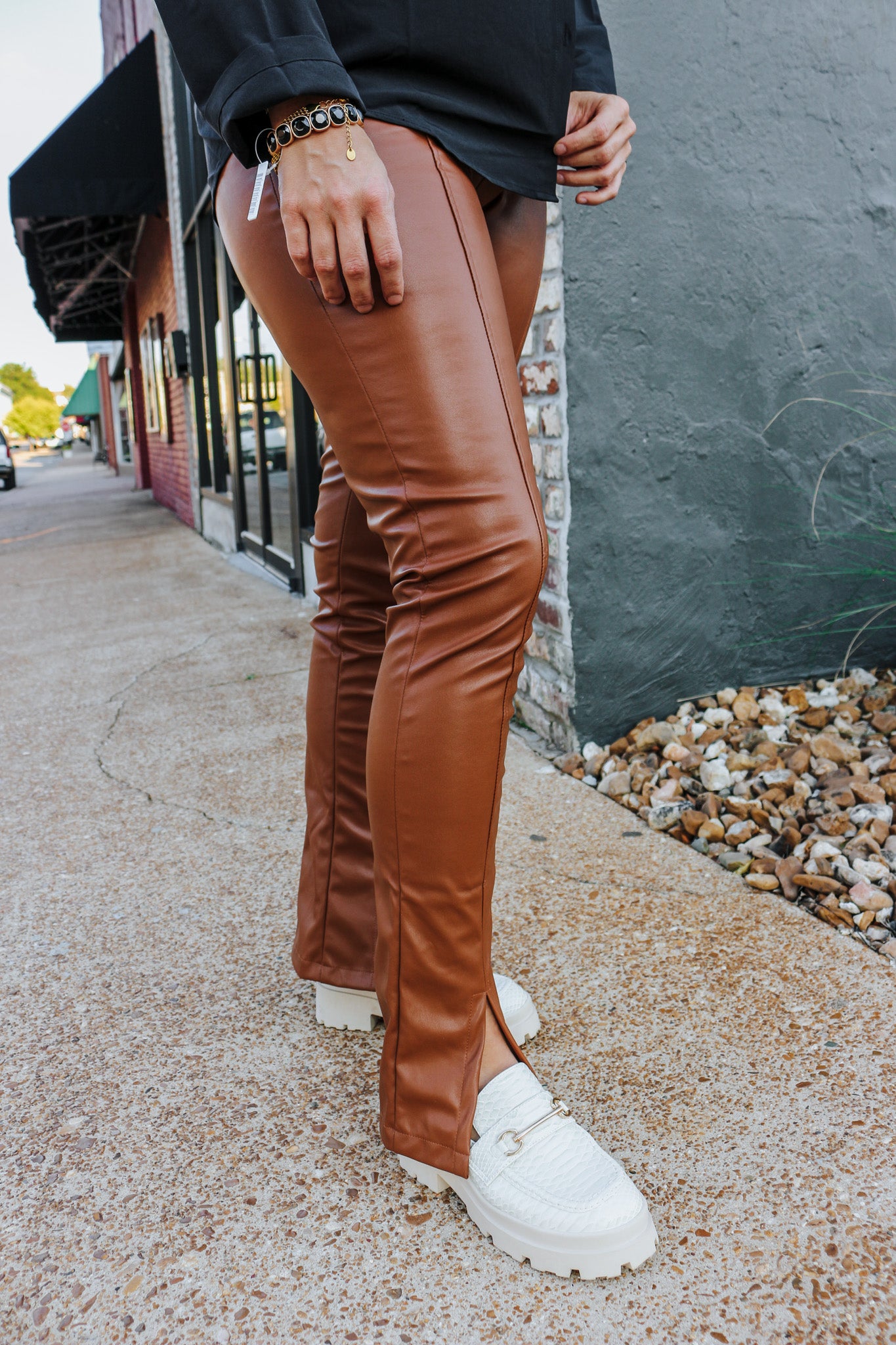 Ander Brown Leather Slit Leggings – Dales Clothing Inc