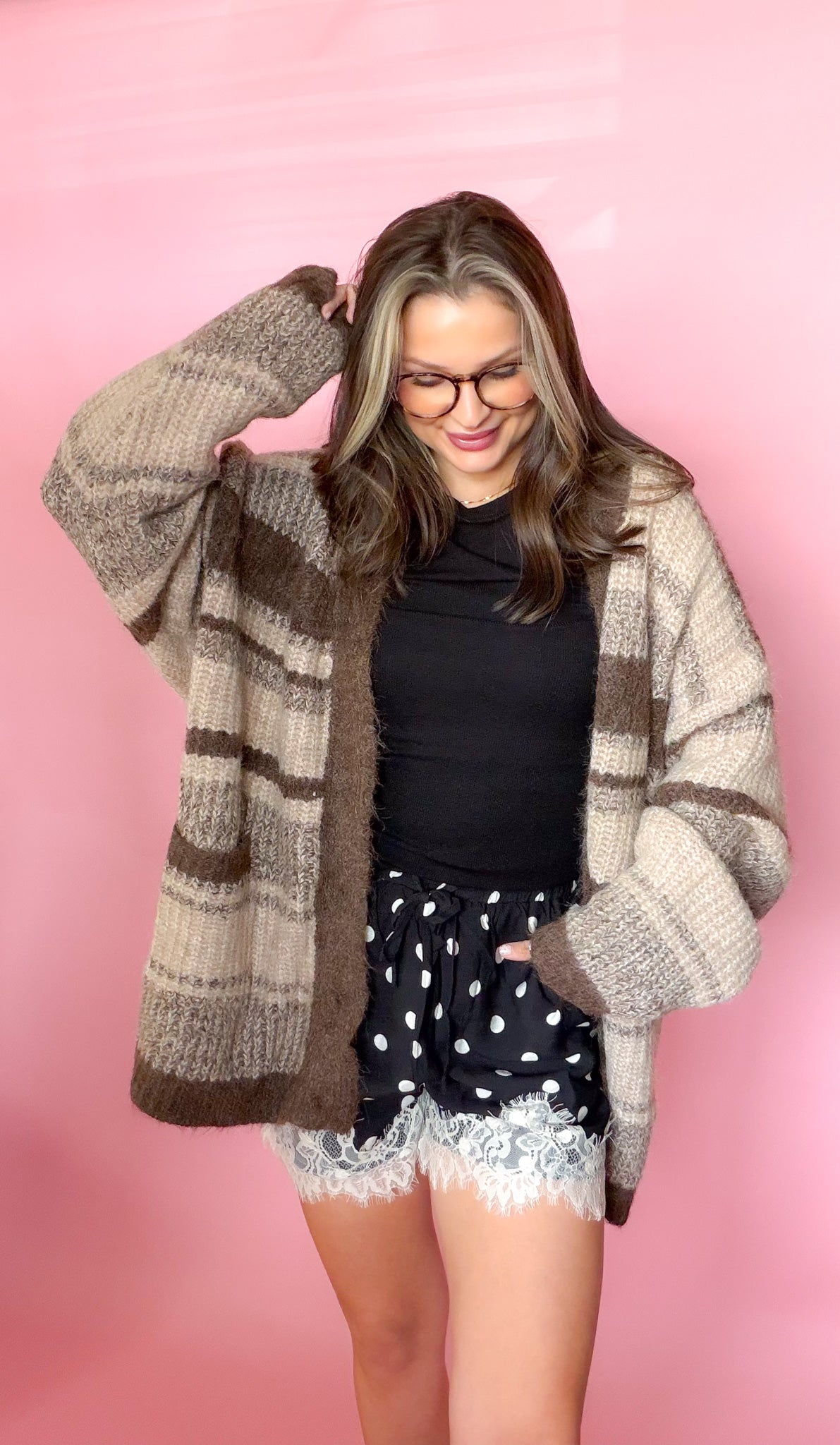 Women's Chocolate Stripe Oversized Cardigan | One Size | Dales