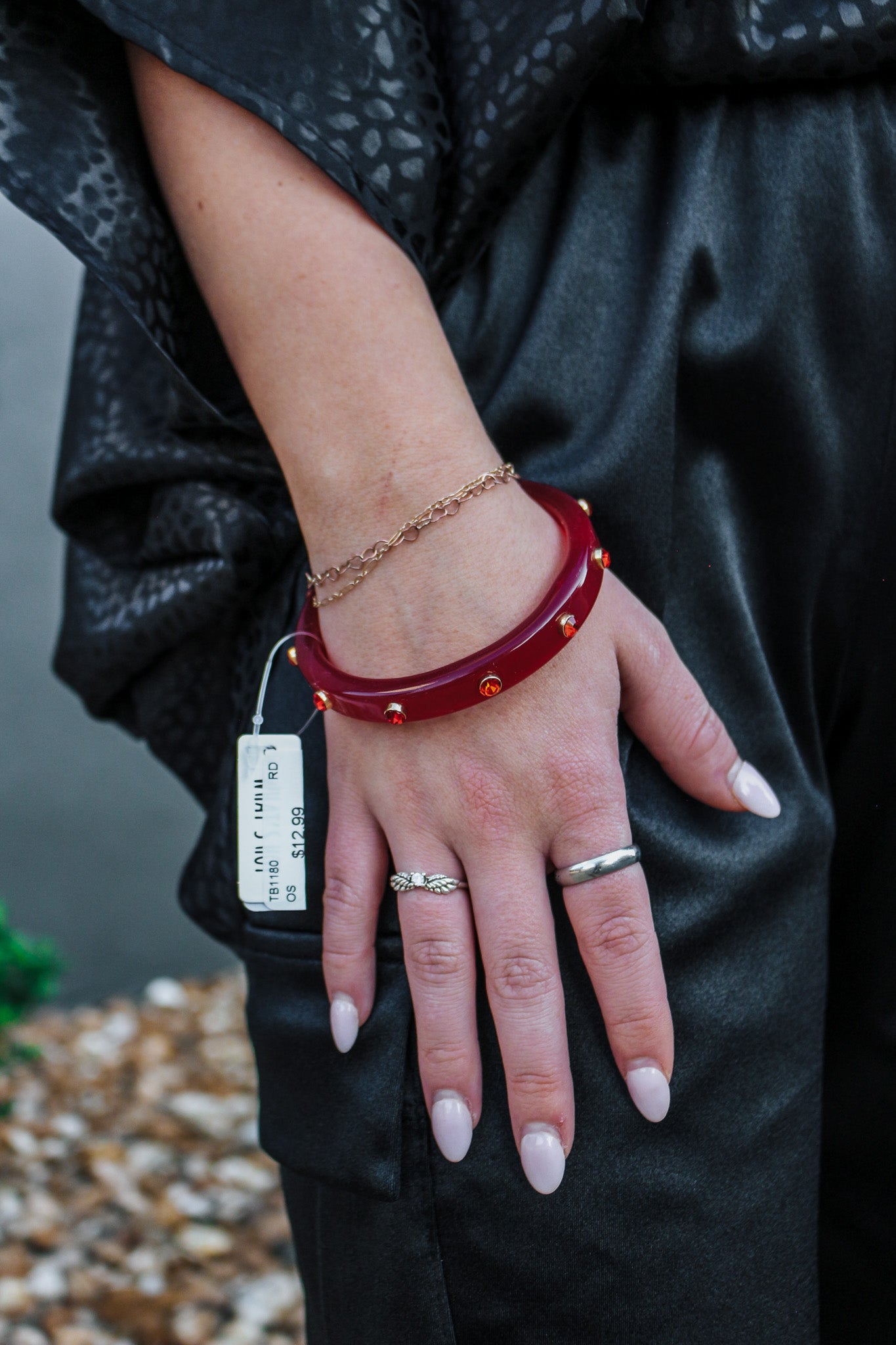 Red Acrylic Bangle with Stone Accents