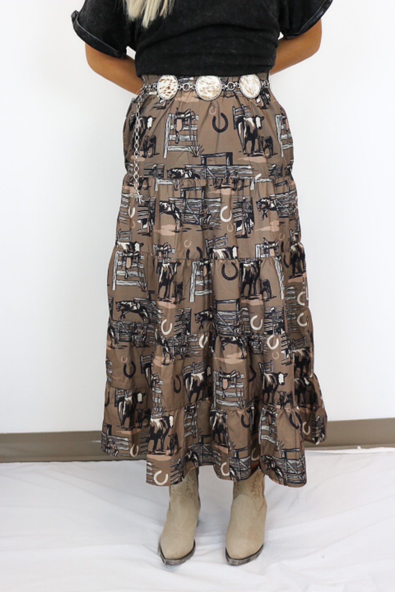 Ranch Rags Brown Western Maxi Skirt