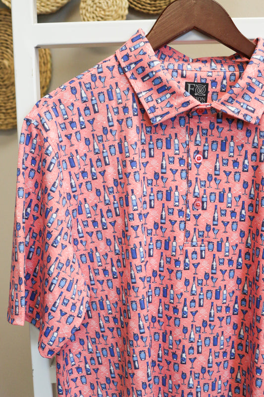 Men's Pink Happy Golfer Print Polo