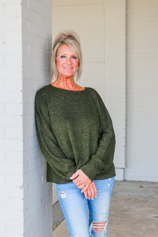 Pure Urbanology Moss Green Round Neck Knitted Sweater Top