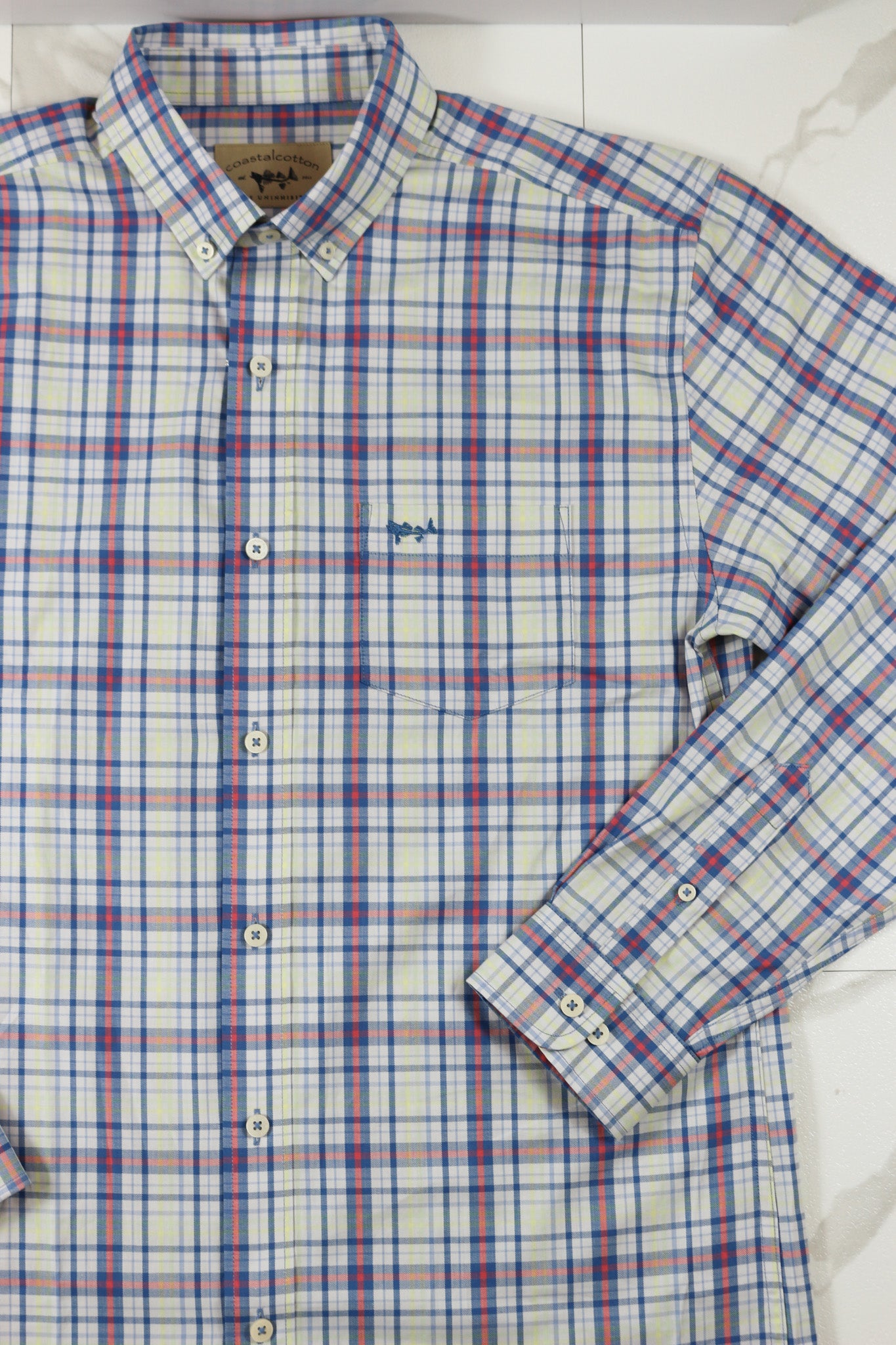 Coastal Cotton Men's Neon Twill Cotton Bamboo Button Up Shirt