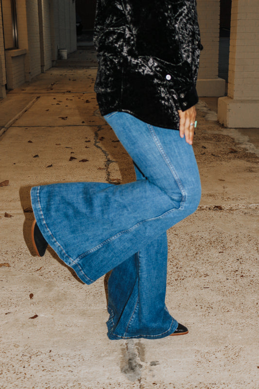 Be Who You Are Retro Bedazzled High Rise Trumpet Flare Jeans