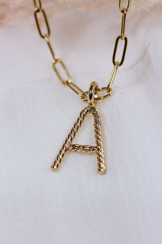 Gold Aspen Initial Paperclip A Necklace - Water Resistant