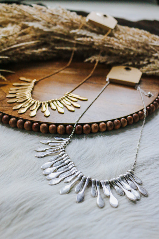 Silver Petal Bib Necklace