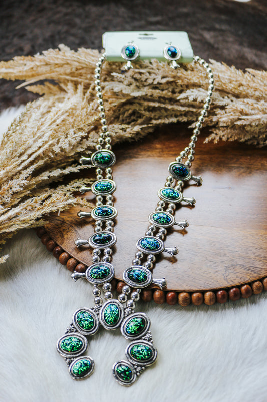 Black Opal Western Navajo Necklace & Earrings Set