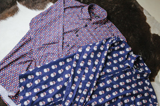 Ornaments Navy Blue Long Sleeve Button Up