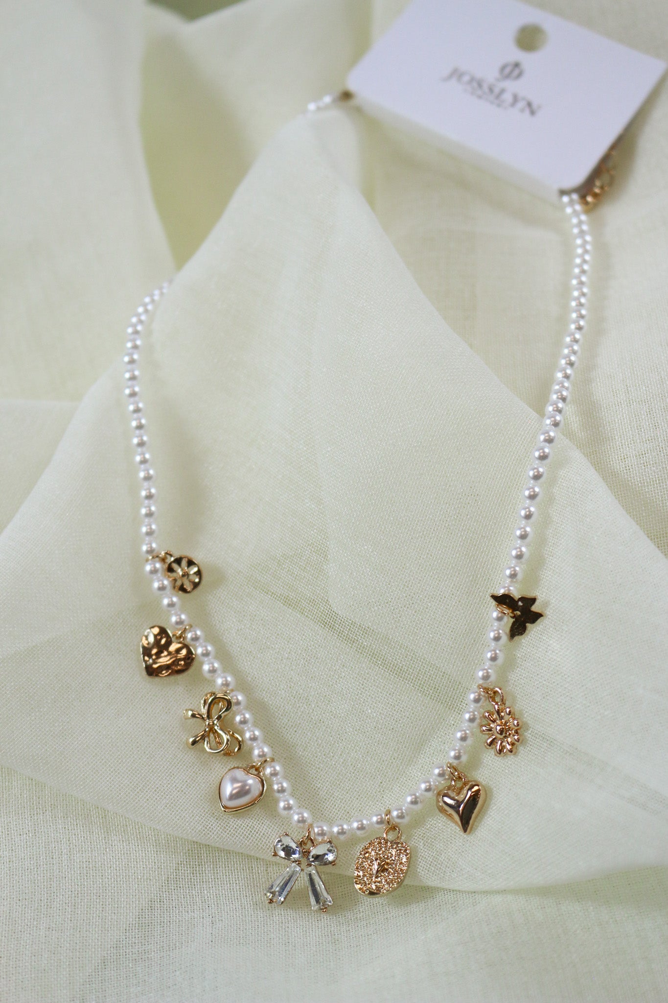 Bow Sunflower Heart Pearl Chain Charm Necklace