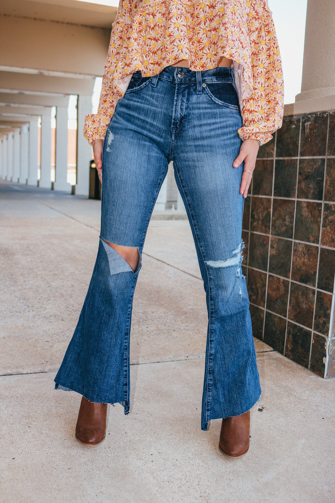 Star Of The Show Medium Wash High Rise Thea Flare Jeans