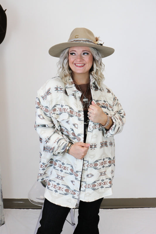 Women's Wrangler Jaquard Cream Aztec Shacket