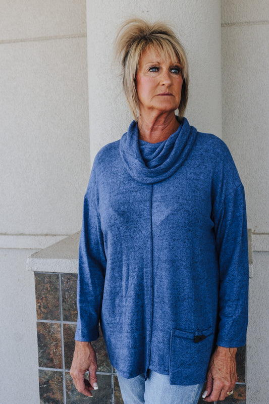 Jess & Jane Solid Brushed Hacci Cowl in Cobalt