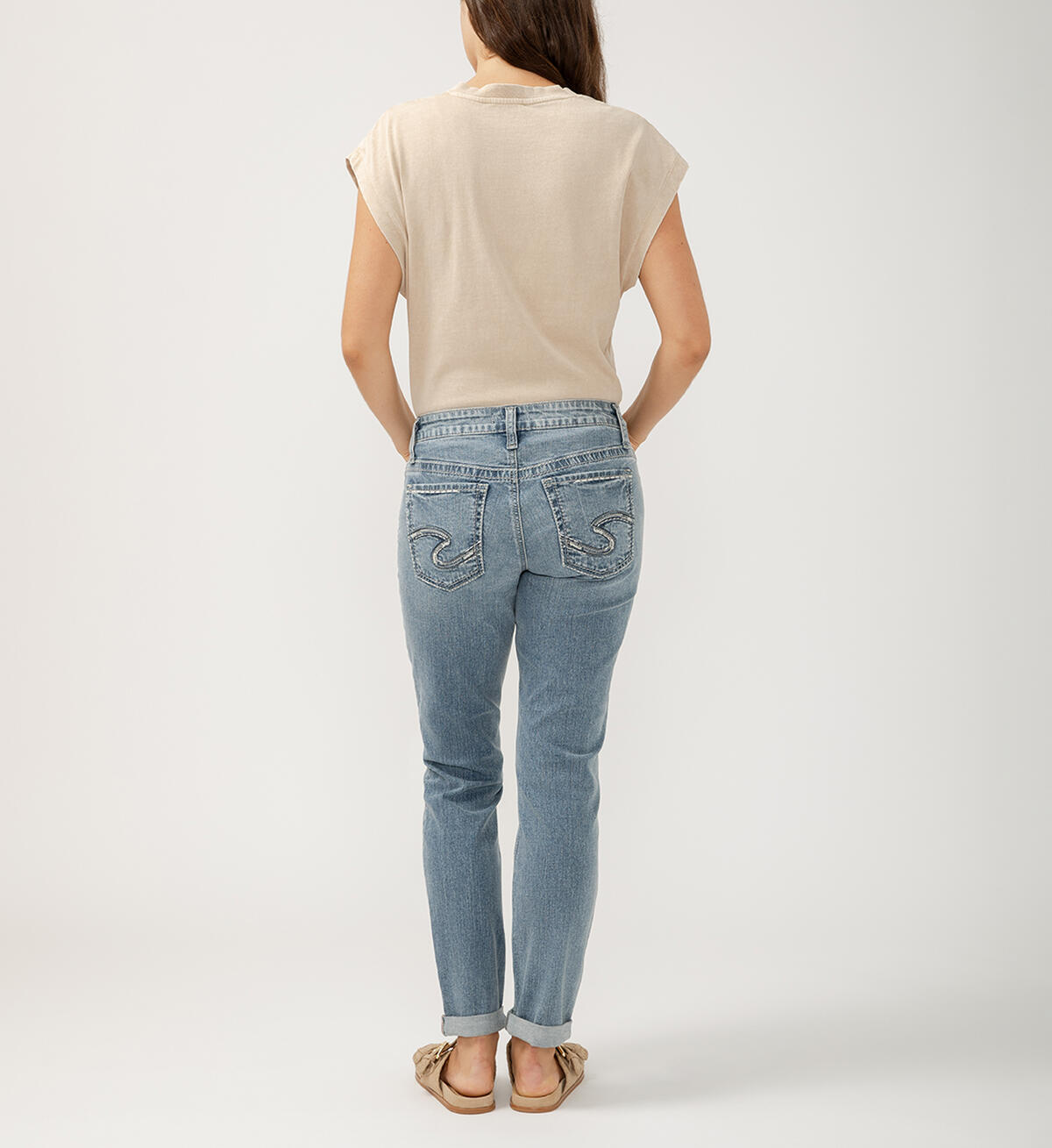 Silver Boyfriend Mid Rise Slim Leg Jeans