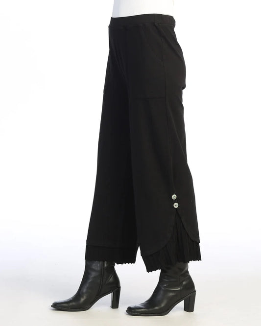 Jess & Jane Mineral Washed Wide Leg Pant With Rib Contrast and Button Accent - 2 Colors