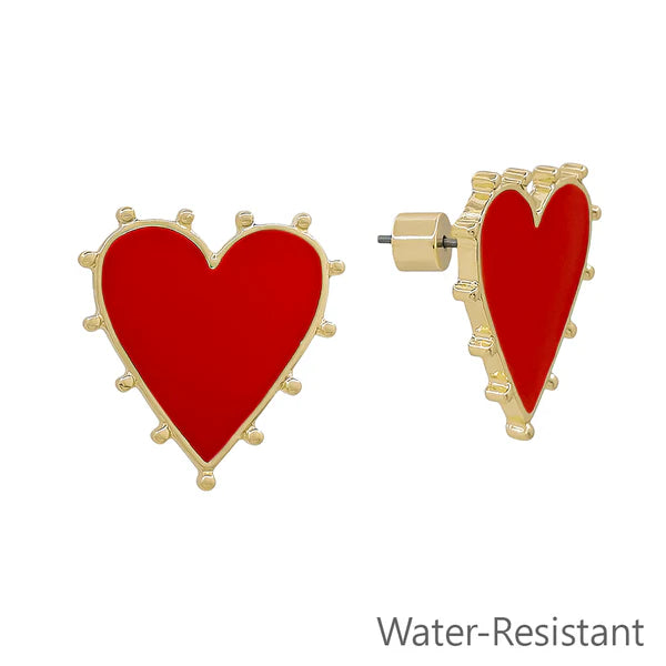 Water Resistant Studded .75" Heart Earring -2 Colors