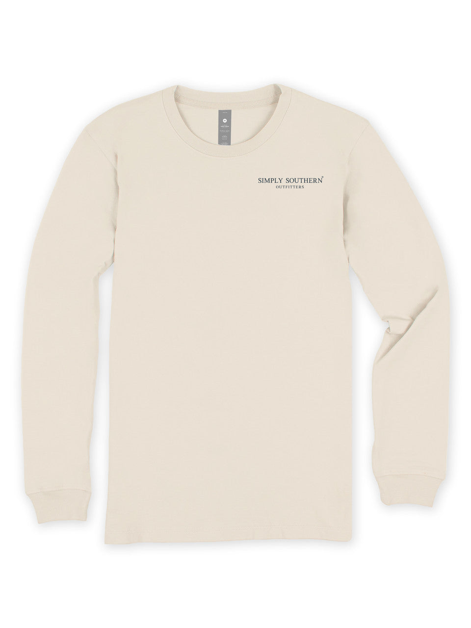 Front of the men's cream Marsh Dog long sleeve tee with a small chest logo