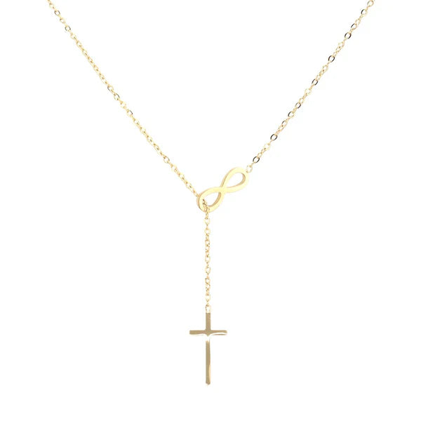 Stainless Steel Gold Infinity Cross Drop 16 inch-18 inch Necklace