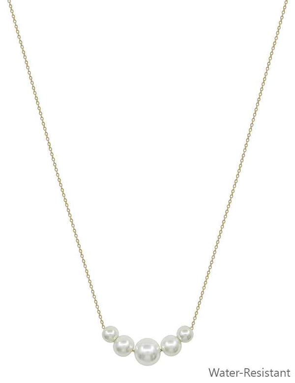 Water Resistant Gold Chain Graduated Pearl Necklace