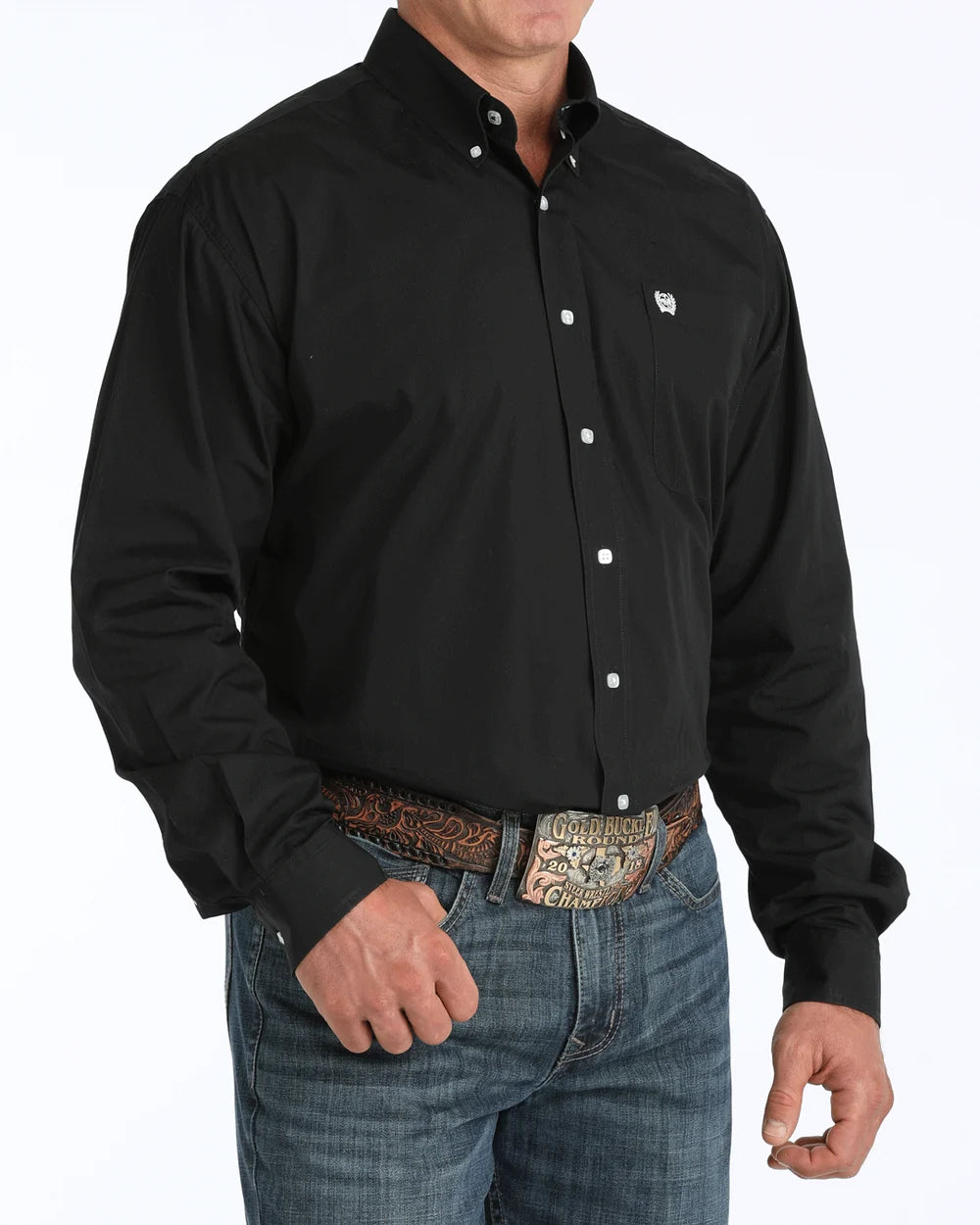 Cinch men's solid black classic fit button down western shirt