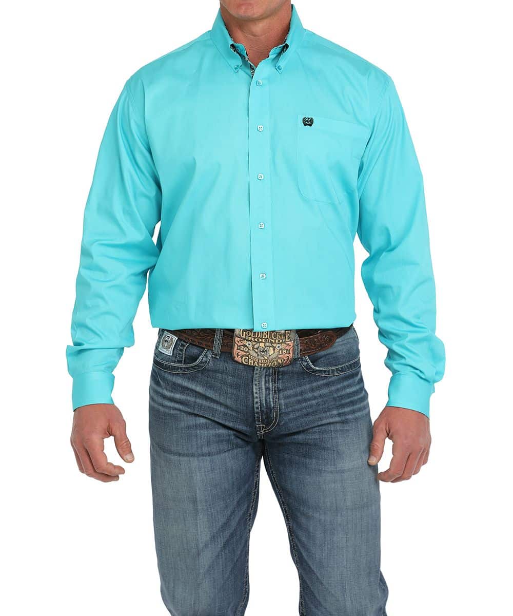 Cinch Men's Turquoise Solid Button Down Shirt