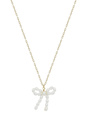 Pearl Bow Dangle Necklace