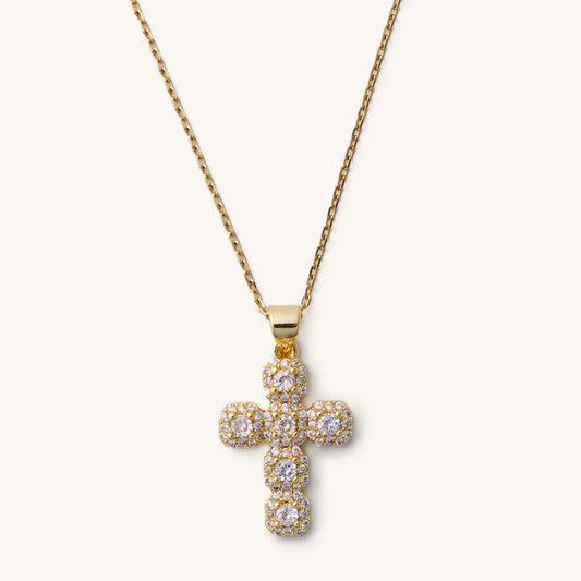 Water Resistant Gold Diamond Cross Adjustable Necklace