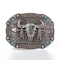Silver & Turquoise Skull Belt Buckle