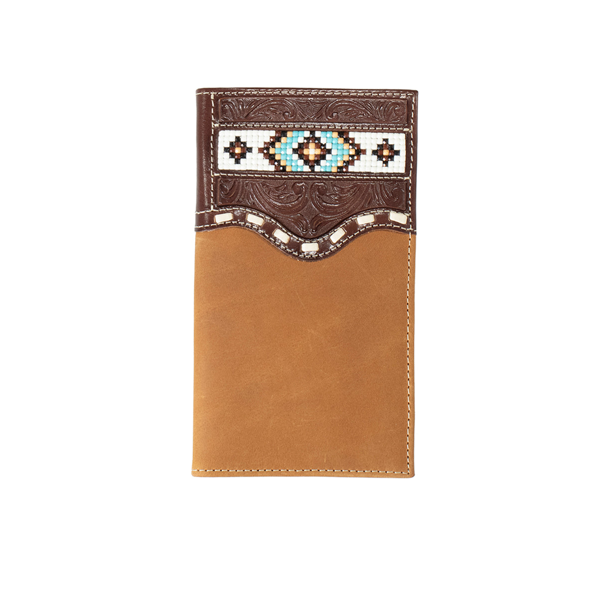Nocona Men's Rodeo Beaded Inlay Buck Lacing Brown Wallet