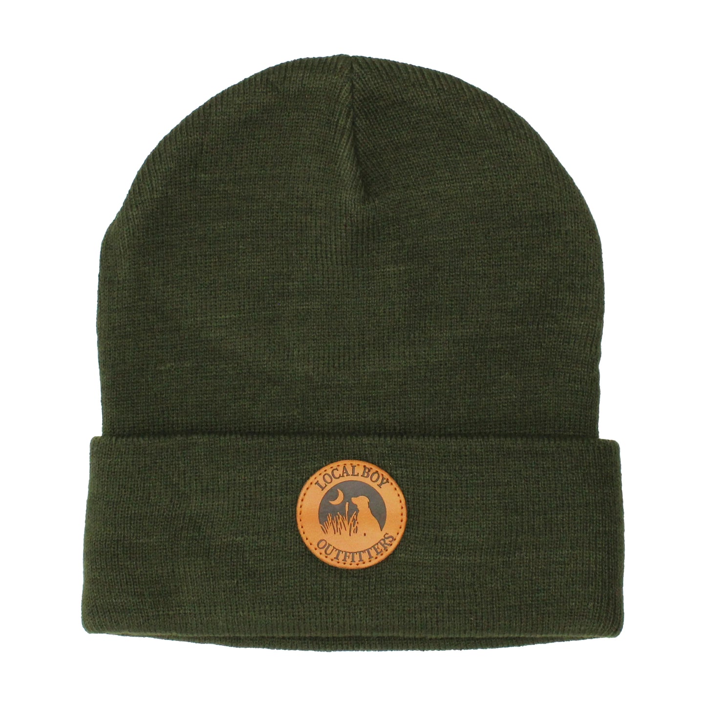 Local Boy Olive Leather Patch Beanie