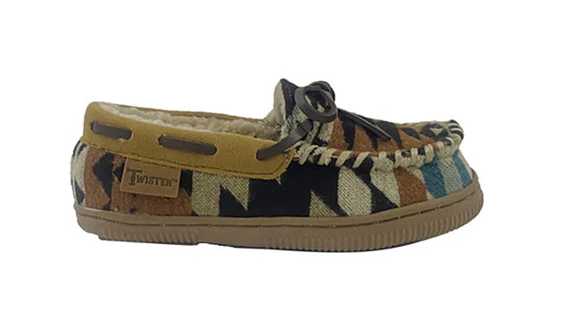 Twister Milo Brown & Blue Aztec Moccasin Slipper