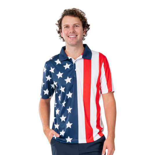 Men's Performance Navy Golf American Flag Shirt