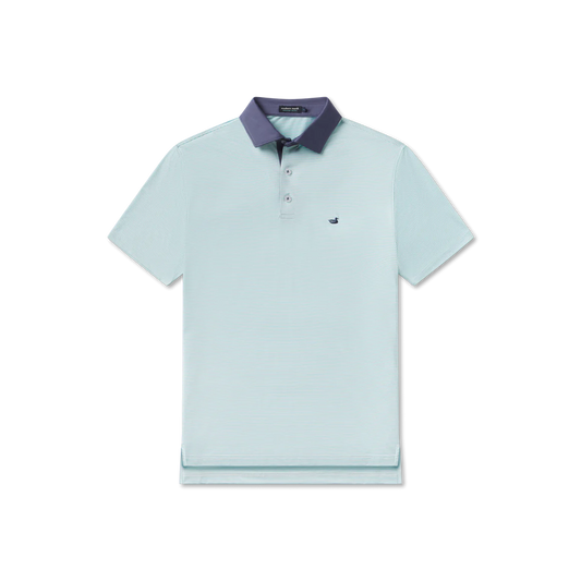 Southern Marsh Men's Hampton Stripe White & Antigua Blue Bermuda Performance Polo