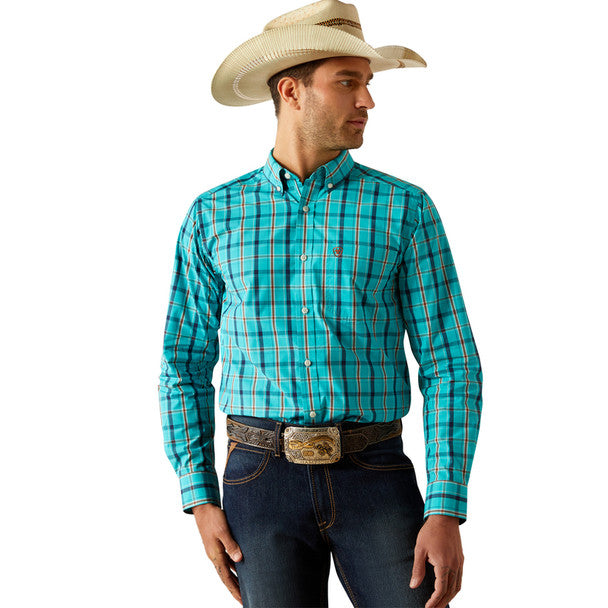 Ariat Men's Pro Jessie Turquoise Plaid Long Sleeve Button Down