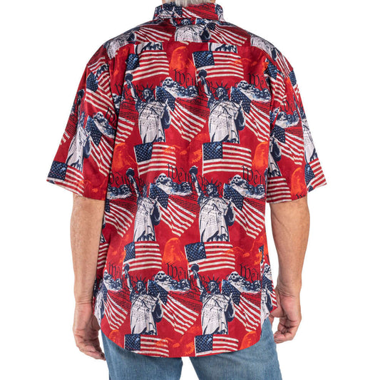 Men's Eagle Liberty Red Button Down Short Sleeve Shirt